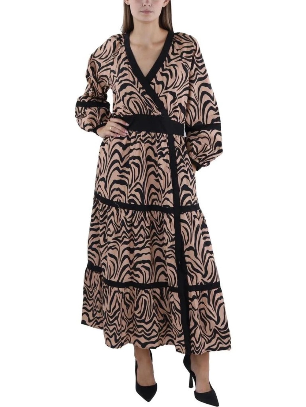 New‎ LOST + WANDER BLACK TAN ANIMAL PRINT MAXI DRESS M ZEBRA